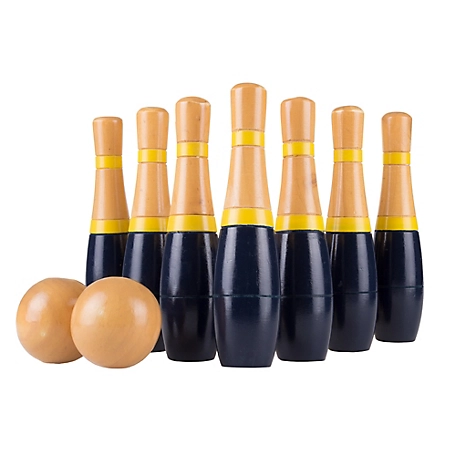 Hey! Play! 8 in. Wooden Lawn Bowling Game, Indoor/Outdoor Toy, For Adults and Kids, Navy