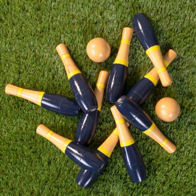 Image showing  8 in. Wooden Lawn Bowling Game, Indoor/Outdoor Toy, For Adults and Kids, Navy