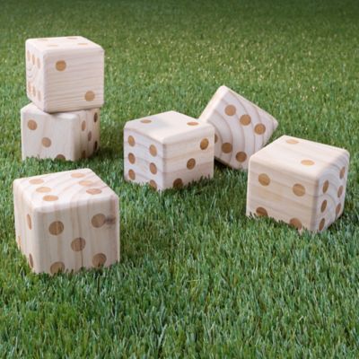 Hey! Play! Giant Wooden Yard Dice Outdoor Lawn Game, 6 Playing Dice with Carrying Case for Kids and Adults