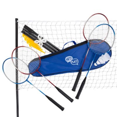 Hey! Play! Badminton Set Complete Outdoor Yard Game with 4 Racquets, Net with Poles, 3 Shuttlecocks and Carrying Case