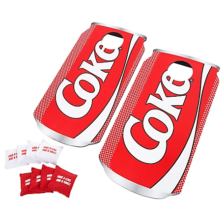 Hey! Play! Coca-Cola Cornhole Outdoor Game Set, Includes 2 Wooden Coke Can-Shaped Corn Hole Toss Boards and 8 Bean Bags