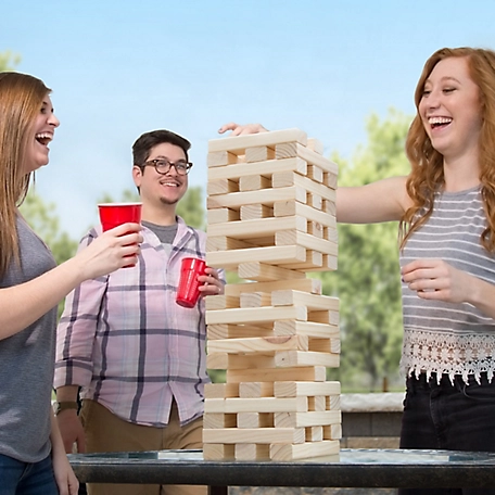 Hey! Play! Wooden Blocks Tower Stacking Outdoor Yard Game