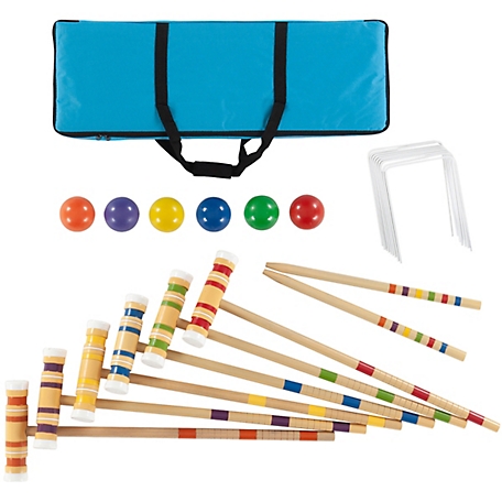 Hey! Play! Croquet Set Wooden Outdoor Deluxe Sports Set with Carrying Case
