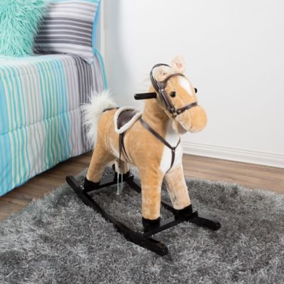 Image showing  Plush Rocking Horse Ride-On on Wooden Rockers with Sounds, 29 in. x 11 in. x 28 in.