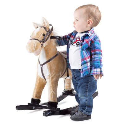 Image showing 6 th Happy Trails Plush Rocking Horse Ride-On on Wooden Rockers with Sounds, 29 in. x 11 in. x 28 in.
