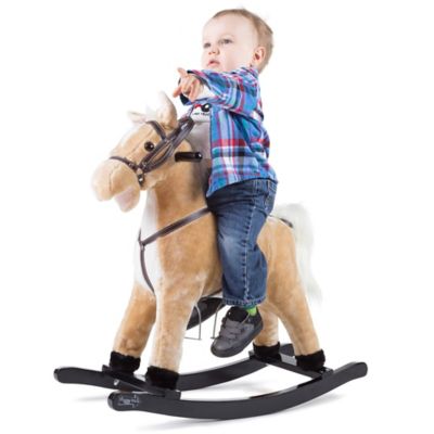 Image showing 7 th Happy Trails Plush Rocking Horse Ride-On on Wooden Rockers with Sounds, 29 in. x 11 in. x 28 in.