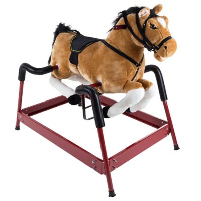 Happy Trails Plush Rocking Horse Toy with Adjustable Foot Stirrups and Sounds, 65 lb. Capacity