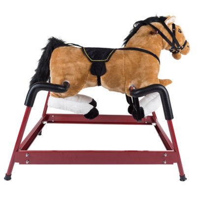 Image showing  Plush Rocking Horse Toy with Adjustable Foot Stirrups and Sounds, 65 lb. Capacity
