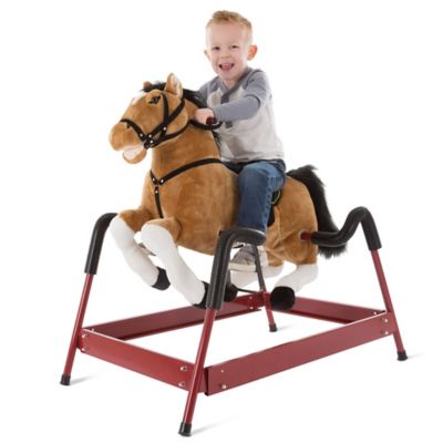Image showing  Plush Rocking Horse Toy with Adjustable Foot Stirrups and Sounds, 65 lb. Capacity