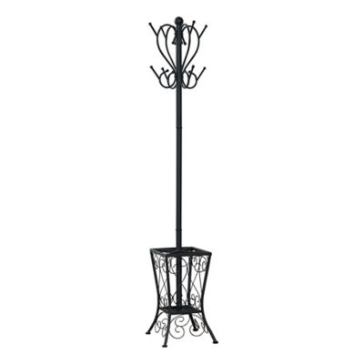 Monarch Specialties 71 in. Metal Coat Rack with Umbrella Holder, Black