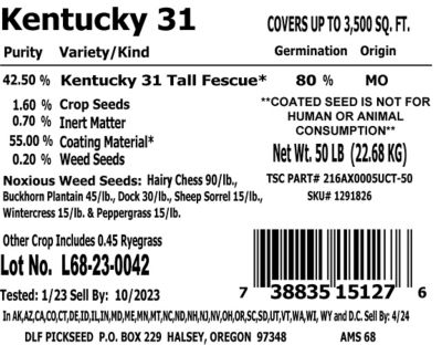 Image showing  50 lb. 6,250 sq. ft. Kentucky-31 Tall Fescue Grass Seed Mix-Coated