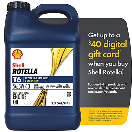 Shell Rotella 2.5 gal. T6 Full Synthetic 5W-40 Heavy-Duty Motor Oil