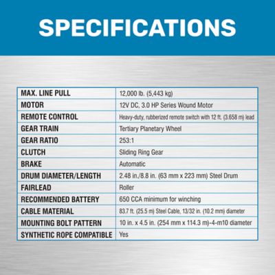 Image showing 5 th Traveller 12V Electric Truck Winch, 12,000 lb. Capacity, Steel Cable