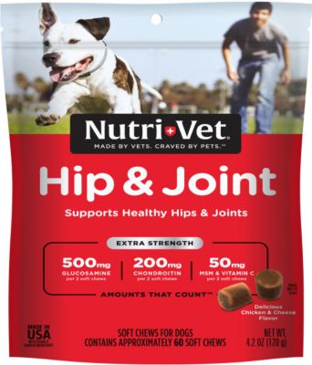 Nutri-Vet Extra Strength Chicken and Cheese Flavor Soft Chew Hip and Joint Supplement for Dogs, 4.2 oz., 60 ct.