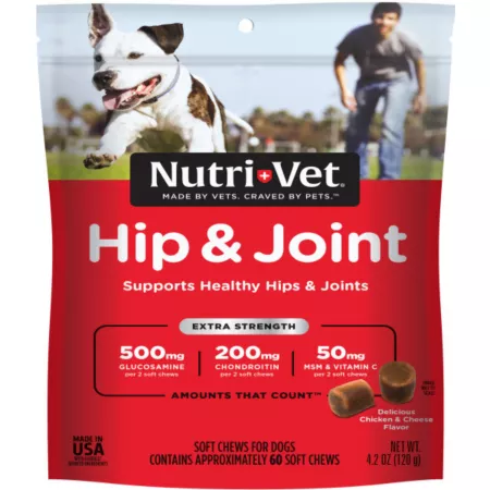 Nutri-Vet Extra Strength Soft Chewable Hip and Joint Supplement for Dogs Chicken & Cheese Flavor 4.2 oz 60 ct Dog Hip & Joint Care