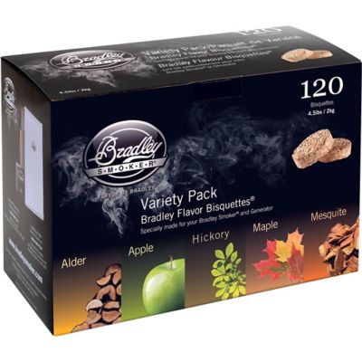 Bradley Smoker Assorted Flavor Bisquettes, 5 Flavor Varieties, 120-Pack