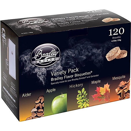 Bradley Smoker Assorted Flavor Bisquettes, 5 Flavor Varieties, 120-Pack