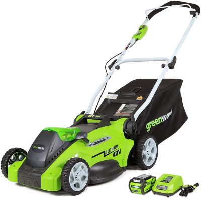 Greenworks 16 in. 40V Cordless Electric G-MAX 2-in-1 Push Lawn Mower, 4Ah Battery and Charger Included But I’m happy overall because this lawn mower is Simple and easy to use