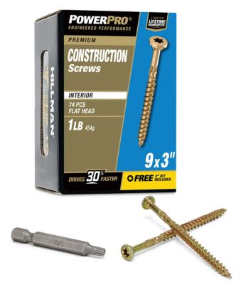 Hillman Power Pro Premium Interior Wood Screws (#9 x 3 in.) - 1 lb. Box