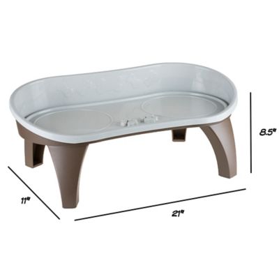 Image showing  Elevated Non-Skid Plastic Pet Feeding Tray with 2 Bowls and Splash Guard, 21 in. x 11 in. x 8.5 in.
