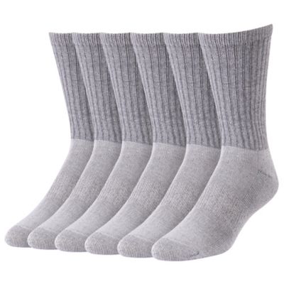 Blue Mountain Men's Cushioned Crew Socks, Large, Grey, 6 Pair