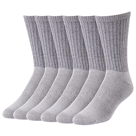Blue Mountain Men's Cushioned Crew Socks, Large, Gray, 6-Pack