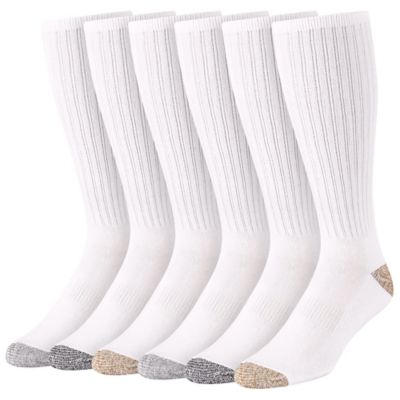 Blue Mountain Men's Cushioned Over-the-Calf Socks, Extra Large, White, 6-Pack
