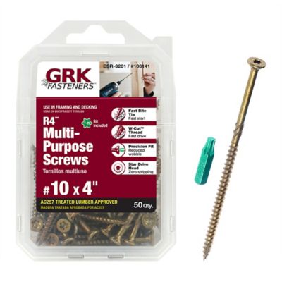 GRK #10 x 4 in. R4 Self-Countersinking Flat-Head Multi-Purpose Screw, 50 pc.