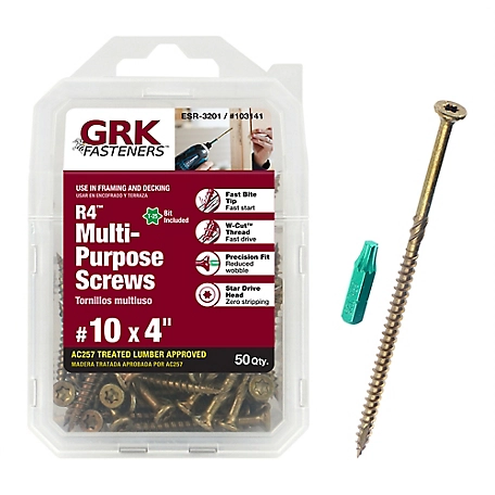 GRK #10 x 4 in. R4 Self-Countersinking Flat-Head Multi-Purpose Screw, 50 pc.