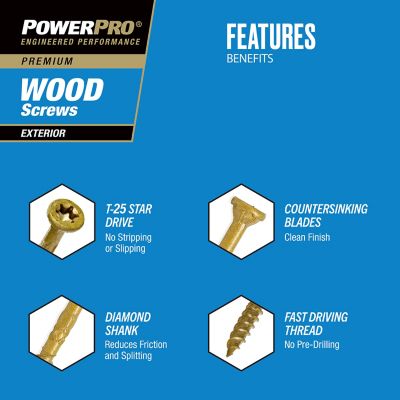 Image showing  Power Pro Premium Exterior Wood Screws, #8 x 2in., 1 lb. Box