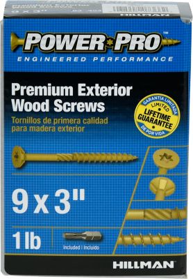Hillman Power Pro Premium Exterior Wood Screws (#9 x 3in.) -1lb