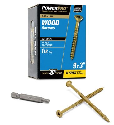 Hillman Power Pro Premium Exterior Wood Screws (#9 x 3in.) -1lb