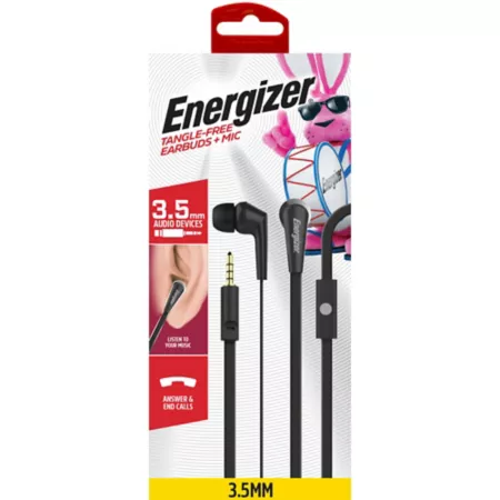 Energizer Flat Wire Earbuds with Microphone Cell Phone Accessories