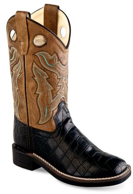 Old West Unisex Kids' Broad Square Toe Western Boots, 9 in., 4-Row Stitch, Black, 1-Pair