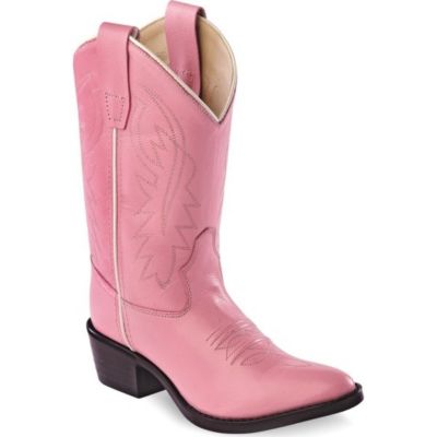 Old West Unisex Children's Narrow J-Toe Western Boots, Pink, 9 in.