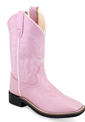 Old West Unisex Children's Broad Square Toe Western Boots, Pink, 9 in., 4-Row Stitch