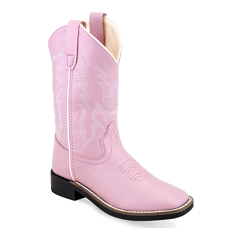 Old West Unisex Children's Broad Square Toe Western Boots, Pink, 9 in., 4-Row Stitch