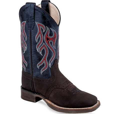 Old West Unisex Children's Cowhide Western Boots, Distressed, 11 in.