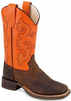 Old West Unisex Children's Cowhide Western Boots, Brown/Neon, 11 in.