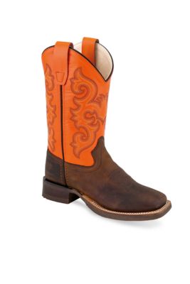 Old West Unisex Kids' Cowhide Western Boots, 11 in., Brown/Neon