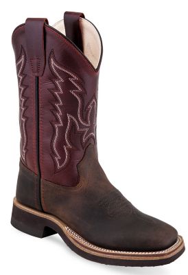 Old West Unisex Kids' Cowhide Western Boots, Brown/Red, 11 in.