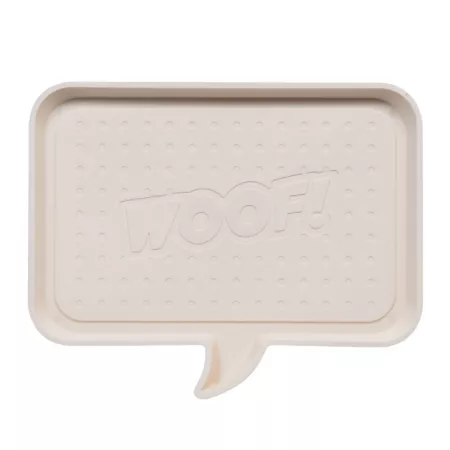 IRIS USA Woof Pet Feeding Mat Medium Ivory Dog Placemats Scoops & Can Savers