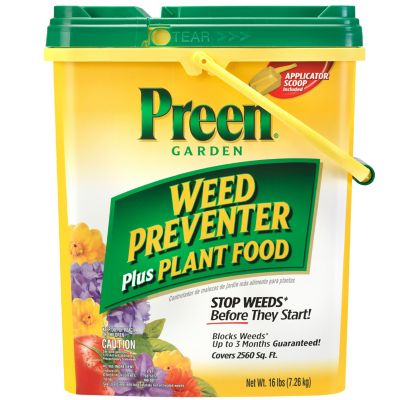 Preen 16 lb. Garden Weed Preventer Plus Plant Food saves me work because I don't have to weed at all