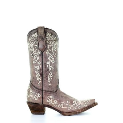 Image showing  Girls' Embroidered Western Boots, Brown/Bone