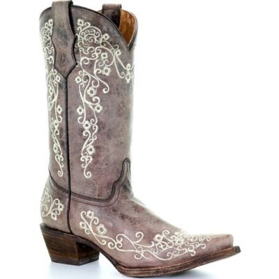 Corral Youth Embroidery Western Boots, Brown/Bone