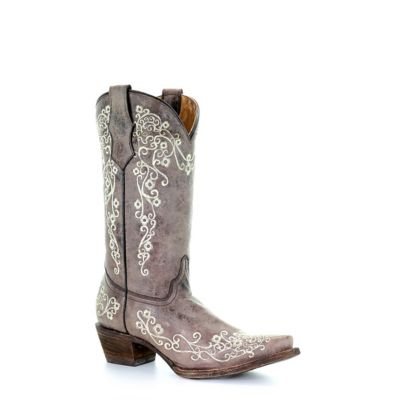 Corral Girls' Embroidered Western Boots, Brown/Bone