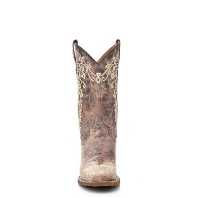 Image showing  Brown/Bone Embroidery Square Toe Boots