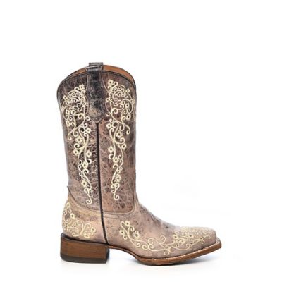 Image showing  Brown/Bone Embroidery Square Toe Boots