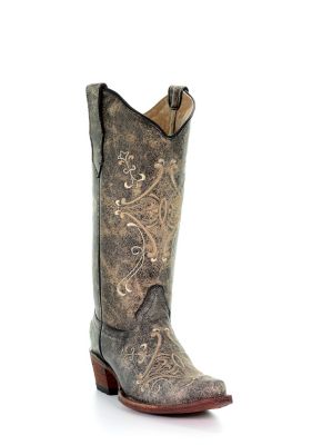 Corral Women's Crackle/Bone Embroidery Boots, Black