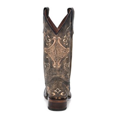 Image showing  Women's Crackled Embroidered Print Square Toe Boots